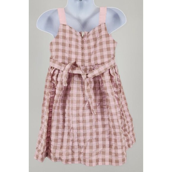 Toddler Girls Bobbie Jean Checked Pink Brown Dress 4T Bow Details Easter Spring - Picture 2 of 5